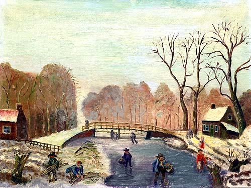 Oilpainting 'Winter on the river Spaarne' by Herman Koek
